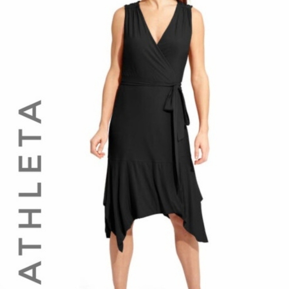 Athleta Black Assymetrical Wrap Dress XS - Picture 1 of 7